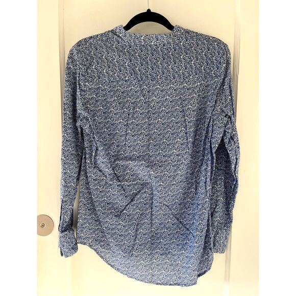Women’s Madewell Top Blue Floral 1/2 Button Up Long Sleeve Popover Blouse M - Picture 2 of 6